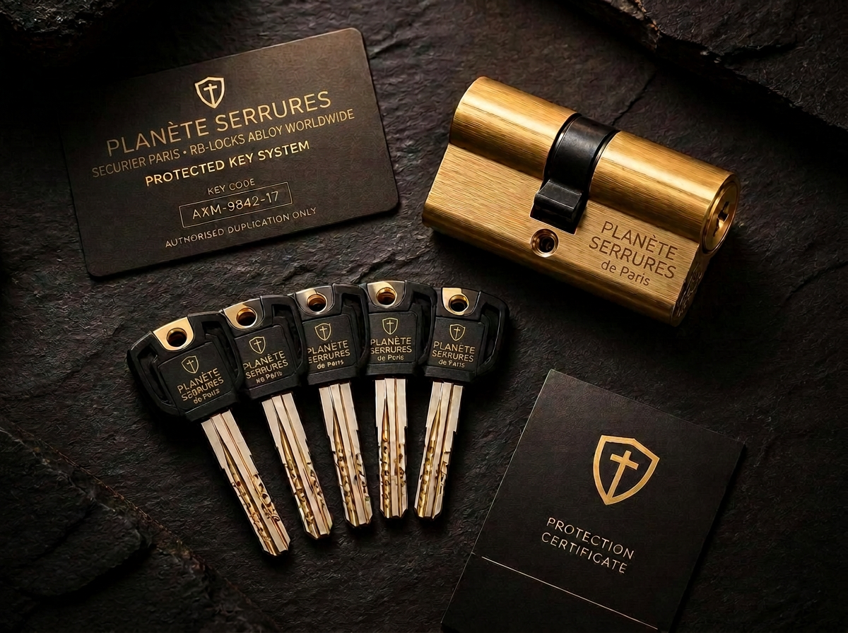 Cylindre haute sûreté SECURIER RB-LOCKS et clés protégées sur carte de propriété